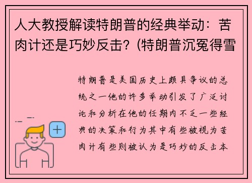 人大教授解读特朗普的经典举动：苦肉计还是巧妙反击？(特朗普沉冤得雪)