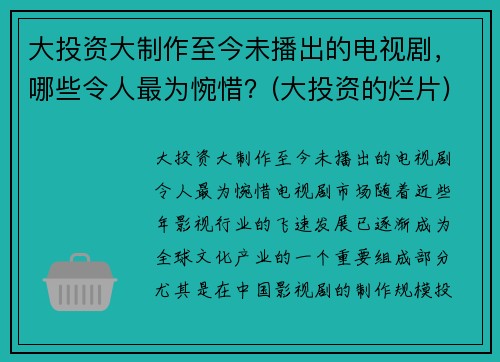 大投资大制作至今未播出的电视剧，哪些令人最为惋惜？(大投资的烂片)