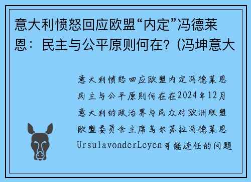 意大利愤怒回应欧盟“内定”冯德莱恩：民主与公平原则何在？(冯坤意大利)