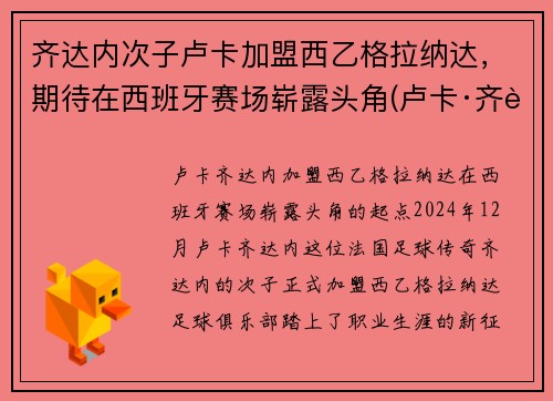 齐达内次子卢卡加盟西乙格拉纳达，期待在西班牙赛场崭露头角(卢卡·齐达内躲球)